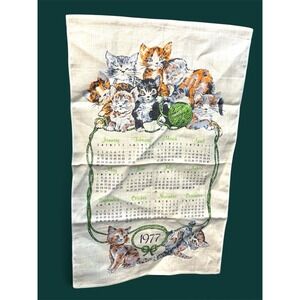 Vintage Linen Calendar 1980 Cats Kitty Retro Kitshy Kitten Granny Cottage Core